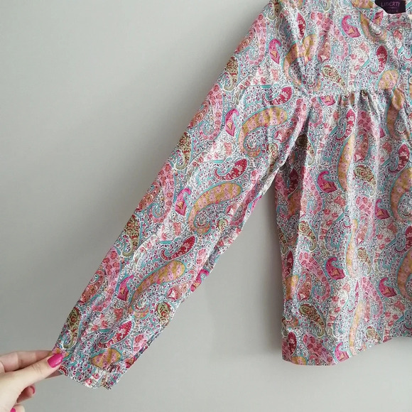 Liberty London Arts Fabrics x J. Crew Colourful Paisley Partial Button Blouse XS - Picture 8 of 16